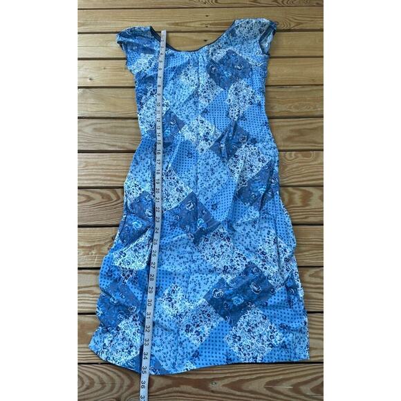 Vintage Camaieu Patterned Cap Sleeve Dress Size 38 Women’s Blue - Picture 6 of 7